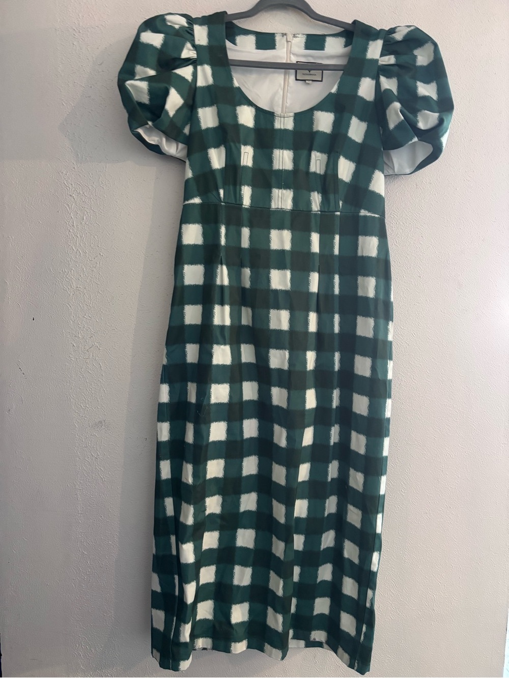 Tuckernuck Green and White Gingham Puff-Sleeve Midi Dress